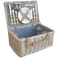 casa.pro Picknickkorb (Komplett-Set), »Lumparland« für 4 Personen Weide 42x28x20 cm Weiß / Blau beige