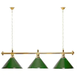 Billard Lampe 3 Schirme grün / goldfarbene Halterung