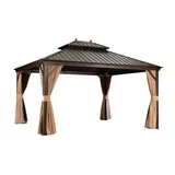 PURPLE LEAF Pavillon Außenbereich Alu Gartenpavillon mit Stahldach Hardtop und Seitenteile, Metall Gazebo mit Netzen und Vorhängen Permanenter braun 365 cm x 485 cm