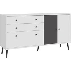 Sideboard FORTE "Harllson EasyKlix by Forte", weiß (weiß, uni wolfram grau), B:159,2cm H:86,5cm T:41,5cm, FSC-zertifizierter Holzwerkstoff, Sideboards, die neue geniale Art Möbel aufzubauen