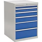 Bedrunka & Hirth Gerätebau GmbH Schubladenschrank H1019xB705xT736mm lichtgrau/signalblau 6 Schubl.Vollauszug