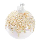 Brubaker Premium Weihnachtskugel Perle mit Schwan Porzellan Figur - 10 cm Baumkugel aus Glas - Hergestellt in Handarbeit - Christbaumschmuck Weihnachtsdeko Christbaumkugel - Weiß Bunt