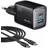 INIU 30W USB C Ladegerät, GaN Schnellladegerät mit 1,5m 60W Kabel, Dual-Port Netzteil mit intelligentem Geräteschutz für iPhone 17 16 Pro Max, iPad MacBook Air Galaxy S26 Pixel Xiaomi [1-Pack Schwarz]