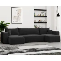 Ecksofa PIANO U mit Schlaffunktion und Stauraum in U-Form Wohnzimmer Sofa mit Bettkasten Couch Poso 135 Schwarz - Schwarz