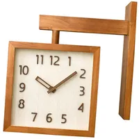 Yusat Wanduhr, Einfache, Geräuschlose, Quadratische, Doppelseitige Uhr, Dekorative Eckuhr aus Holz Wohnzimmer und Haushalt (Dunkle Holzfarbe)