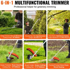 Vevor 6-in-1 Heckentrimmer Benzin-Heckenschere 33CC Langstielheckenschere 0,8L