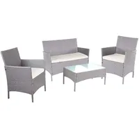 MCW Poly-Rattan, Grau, Weiß, Kunststoff, Gartenmöbel, Gartenmöbel-Sets