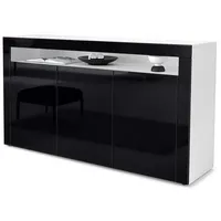 Vladon Sideboard, Schwarz Hochglanz, 155x92x40 cm, Wohnzimmer, Kommoden &