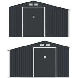 Metall Gerätehaus mit Holzunterstand