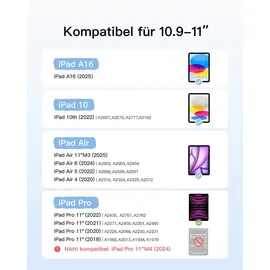 Inateck Hülle mit Tastatur,Ultraleichte Tastatur für iPad 10/11 Generation A16 2025 11 Zoll,iPad Air 11" M3/M2 (2025/2024),Air 5/4,Pro 11 4/3/2/1,Abnehmbar, mit Touchpad, QWERTZ, AceTouch KB04122