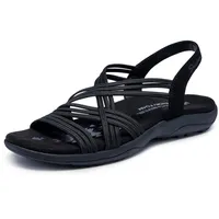 SKECHERS Damen Reggae Slim Simply Stretch Sandals, Black Gore, 38 EU