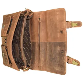 GREENBURRY Vintage Aktentasche Leder 40 cm Laptopfach braun