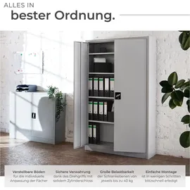 Tectake Büroschrank Stahl 140 x 90 x 40 cm grau abschließbar