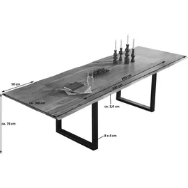 SAM Outillage Esstisch Baumkante Akazie natur 200(300)x100 Ansteckplatten silber ADINA