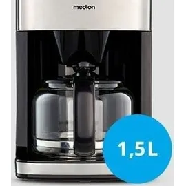 Medion Kaffeemaschine mit Mahlwerk und Glaskanne (1,5 Liter, max. 12 Tassen, 8 Mahlstufen, max. 1050 Watt, 24 Stunden Timer, LED Display, Tropfstopp, Permanentfilter, MD19899)