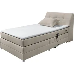 Boxspringbett »Toulouse«, inkl. Motor, inkl. Stauraum im Kopfteil, beige, , 39602765-0 Microvelours   Polyester   inkl. Stauraum im Kopfteil-inkl. Motorfunktion