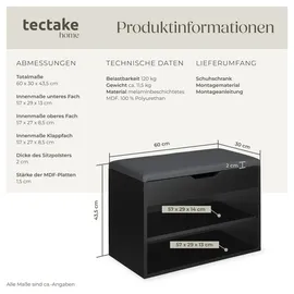 Tectake Jasmina 60 x 30 x 43,5 cm schwarz