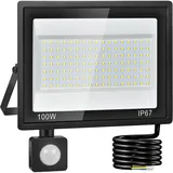 LED Strahler mit Bewegungsmelder Außen 100W,IP67 Wasserdicht LED Fluter,119LEDs,10000LM Außenstrahler,Led Scheiwerfer,7000K Kaltweiß Flutlicht Außenstrahler für den Garten,Hof,Garage,Auffahrt