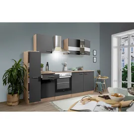 Respekta Küchenzeile Merle 240 cm E-Geräte Glaskeramikkochfeld grau/eiche sägerau nachbildung
