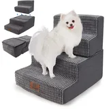 Sytopia Haustiertreppe 4 Stufen, Hochelastischer Schwamm, Waschbar Bezug, Hundetreppe für Kleine Hunde und Katzen, Katzentreppe Hunderampe für Bett, Sofa, Couch, Grau