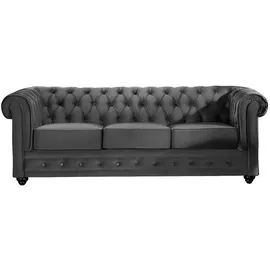vente-unique Vente-unique-Sofa 3-Sitzer, - Samt - Anthrazit, - Chesterfield
