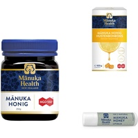 Manuka Health Honig MGO 550+ (250g) & MGO 400 + Zitronen Lutschbonbons 100 g & Manuka Health MGO 250+ Manuka Honig Lippenpflege, 1er Pack