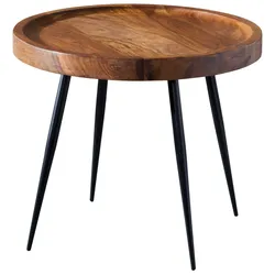 Kadima Design Massiver Beistelltisch aus Sheeshamholz und Metall, Industrial-Design, vielseitig einsetzbar, 50 kg Belastbarkeit. 46x46x40 cm
