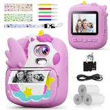camclid Kinderkamera Sofortbildkamera, 2,4 Zoll Sofortbildkamera Kinder mit 32G TF Karte und Fotopapier Drucken, 1080P HD Digitalkamera Kinder, Geschenke für Jungen und Mädchen 3-12 Jahre (Lila)