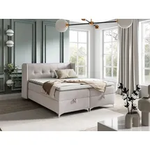 Fun Möbel Boxspringbett Bett Schlafzimmerbett 140x200cm GENET Stoff Matt Velvet Creme
