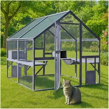 Wiltec Freilaufgehege Katzen 140x187x187cm Katzenfreigehege Holz, Außengehege Verschiedene Ebenen, Katzengehege für Garten, Balkon