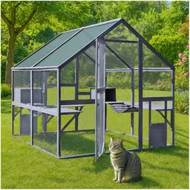 Wiltec Freilaufgehege Katzen 140x187x187cm Katzenfreigehege Holz, Außengehege Verschiedene Ebenen, Katzengehege für Garten, Balkon