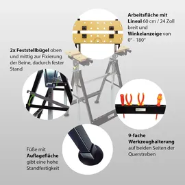 Baumarktplus 2er Set 100 kg Werkbank Klappbar höhenverstellbar Werktisch Spanntisch Arbeitstisch