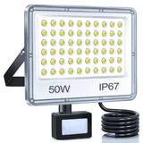 YIQIBRO 50W LED Strahler mit Bewegungsmelder Außen, 5000LM LED Fluter mit Bewegungsmelder Aussen, 7000K Kaltweiß Aussenstrahler, IP67 Wasserdicht Scheinwerfer für Lager Garten Garage Keller Tür