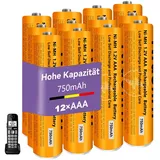 NI-MH Akku für Telefon Gigaset Mobilteil 1.2V 750mAh Akku AAA für Telefon, 12 Stück Wiederaufladbare Batterien AAA für Panosonic Schnurlos Telefone