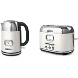 Muse Wasserkocher und Toaster Set, 2er Frühstücks-Set mit Retro Wasserkocher und 2 Scheiben Toaster mit analoger Anzeige, beige und Edelstahl