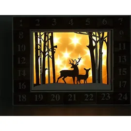 Brubaker Adventskalender Wald Holz Weiß Natur mit LED Beleuchtung 35,5 x 6 x 27 cm