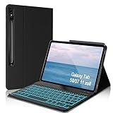 FOGARI Tastatur Hülle für Samsung Galaxy Tab S8 Tablet 11 Zoll - Tastatur Hülle für Samsung Galaxy Tab S7, Deutscher Tastatur Magnetisch Abnehmbarer mit Hintergrundbeleuchtung, Schwarz