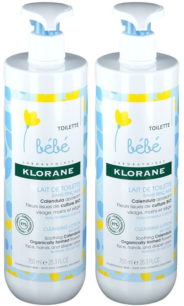 Klorane Bébé Toilette Lait de Toilette au Calendula Bio 2x750 ml lait