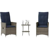 VidaXL 3-teiliges Bistro-Set mit Kissen Grau Poly Rattan