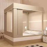 Pop-Up-Bettzelt für Queensize-Bett, mit Verdunkelung und atmungsaktivem Netz-Baldachin, leicht, tragbar, für den Innen- und Außenbereich, Beige, B150 x 200 cm