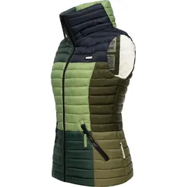 Navahoo Damen Steppweste leicht mit Abnehmbarer Kapuze Colourblocking-Stil Shadaa Multikulti Multicolour Green Forest Gr. S - S