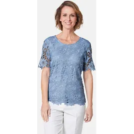GOLDNER Kurzarmbluse Festliche Bluse aus edler Spitze Blau 52