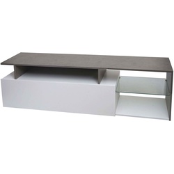 TV-Rack HWC-L35, Lowboard Fernsehtisch Sideboard TV-Schrank Kommode, Holz 47x170x40cm Staufach, Beton-Optik wei√ü