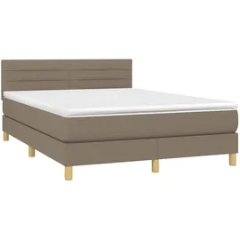 vidaXL Boxspringbett mit Matratze & LED Taupe 140x200 cm Stoff