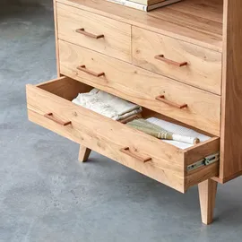 Tikamoon Highboard 4 Schubladen  Akazienholz  Schlafzimmer  beige