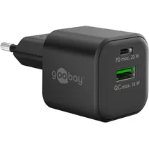 goobay - USB-Ladegerät, 20 W, 1x USB-C, 1x USB-A, schwarz