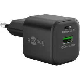 goobay - USB-Ladegerät, 20 W, 1x USB-C, 1x USB-A, schwarz