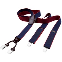 DonDon Hosenträger für Herren 3,5 cm breit 4 Clips mit braunem Leder längenverstellbar (1-St) Y-Form, verstellbar mit Clipverschluß, elastisch blau|rot