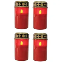 Fachhandel Plus 4er Set Grablichter rot, LED Kerze, Grabkerze, Flackereffekt, inkl. Batterien