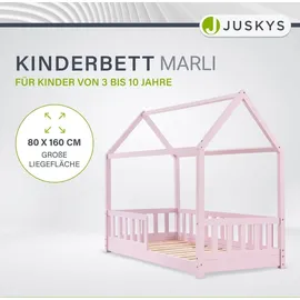Juskys Kinderbett Marli 80 x 160 cm Kiefer massiv rosa